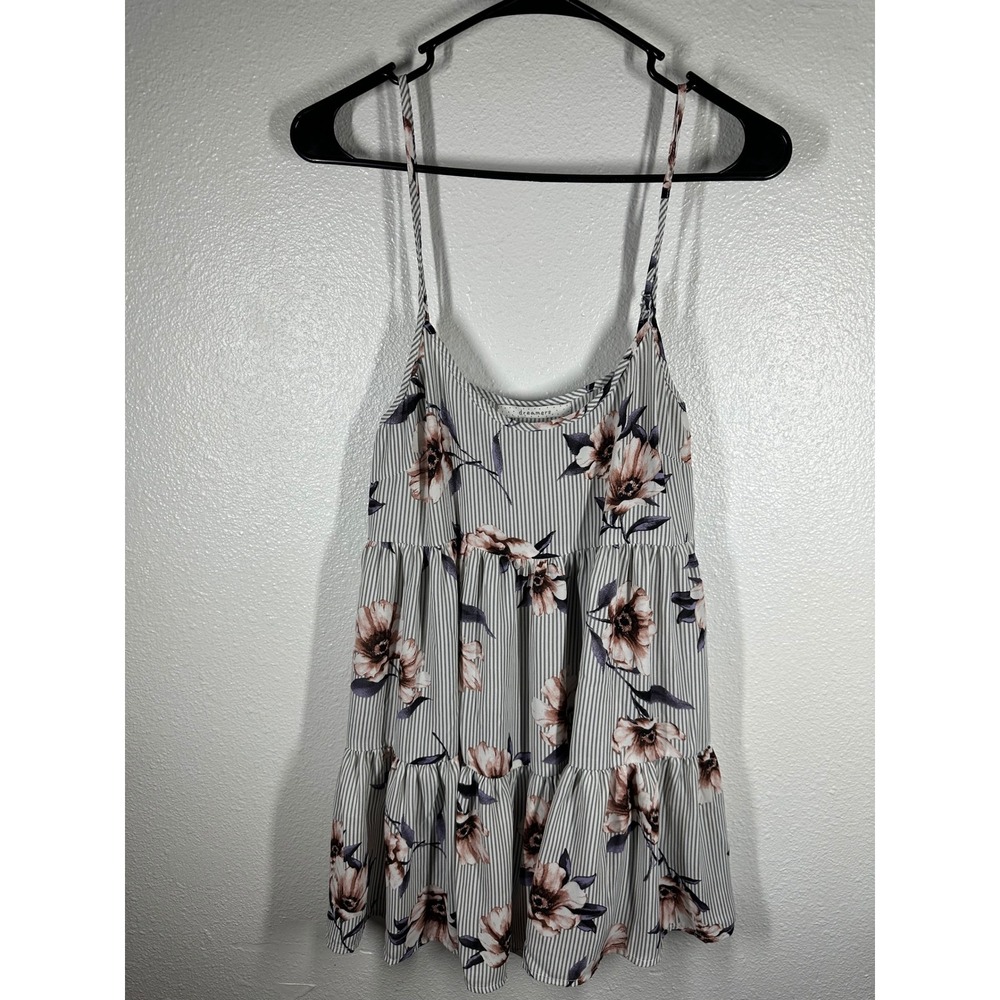 Dreamers Cami Top Womens Small Floral Striped Tiered Babydoll Spaghetti Strap